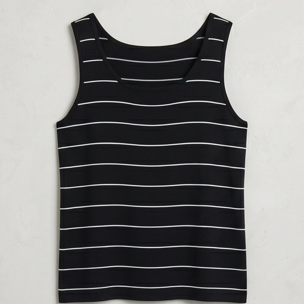 Chico's Travelers 3 Tank Top  Black White Striped Sleeveless Knit Stretch‎ XL